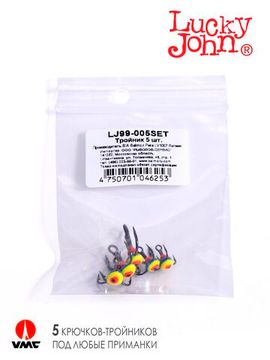 Крючоки-тройники для приманок Lucky John 05SET с каплей цвет. 5шт. набор
