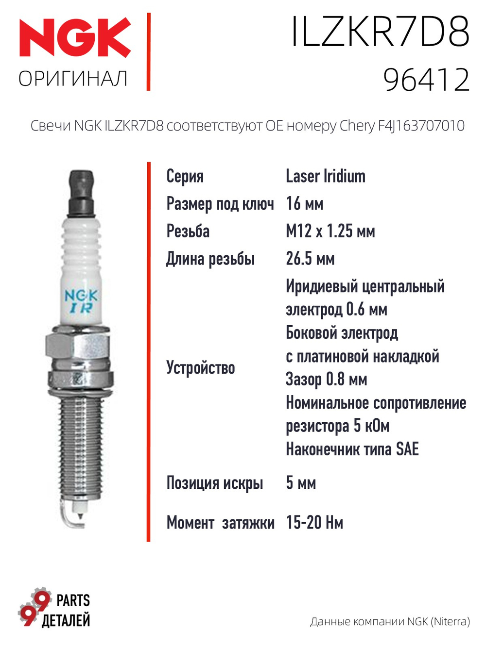 NGK ILZKR7D8 96412 Иридиевые свечи зажигания, 4 шт.