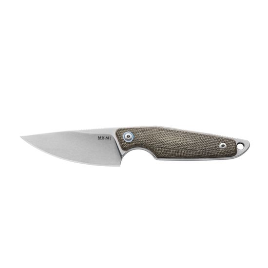 Нож фикс."MAKRO1", ст.Bohler M390,кл.StoneWash, рук.зелен.микарта,отверст.д/темл.,черн.кож.чехол на магните