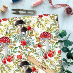 Ткань интерлок крупные лесные грибы и клюква