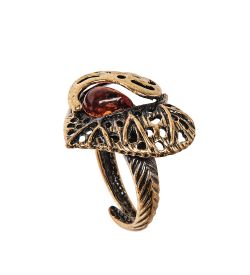 AM-2467 Кольцо «Лист Сирени сердце» (латунь, янтарь)