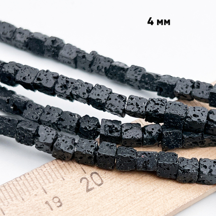 "Лава" бусины, куб, размер около 4,2-4,4 мм, цена за отрезок 19 см (1/2 нити)