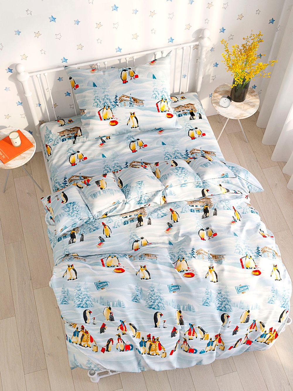 Постельное белье перкаль Сказка "Лапландия" 1,5-сп Наволочка 50х70 см 1 шт Простынь на резинке 90x200 см Пододеяльник 145x215 см