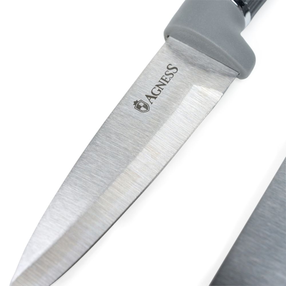 НАБОР AGNESS ИЗ 10ПР: 5 НОЖЕЙ, 4 ДОСКИ И ПОДСТАВКА, ЦВЕТ: ЧЕРНО-СЕРЫЙ