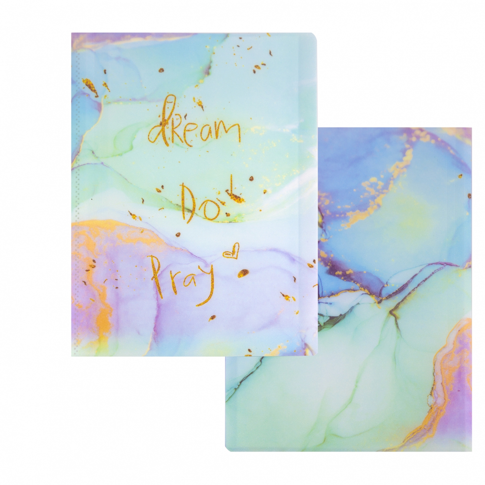 Папка с 30 вкладышами Alingar, А4, 310х235 мм, пластик, 400 мкм, мраморный дизайн с надписью "Dream", зеленый