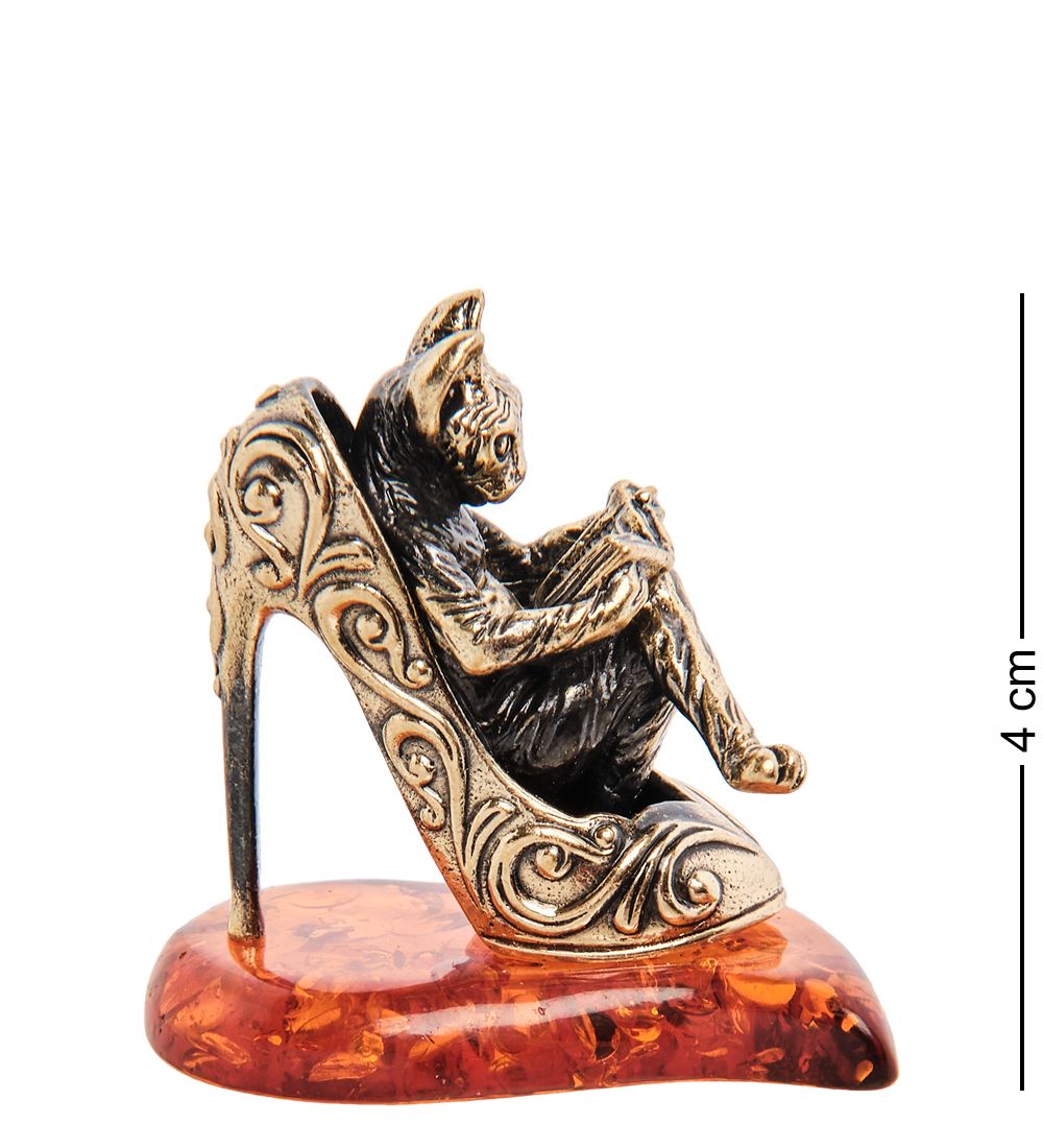 Народные промыслы AM-3153 Фигурка «Кот на туфельке» (латунь, янтарь)