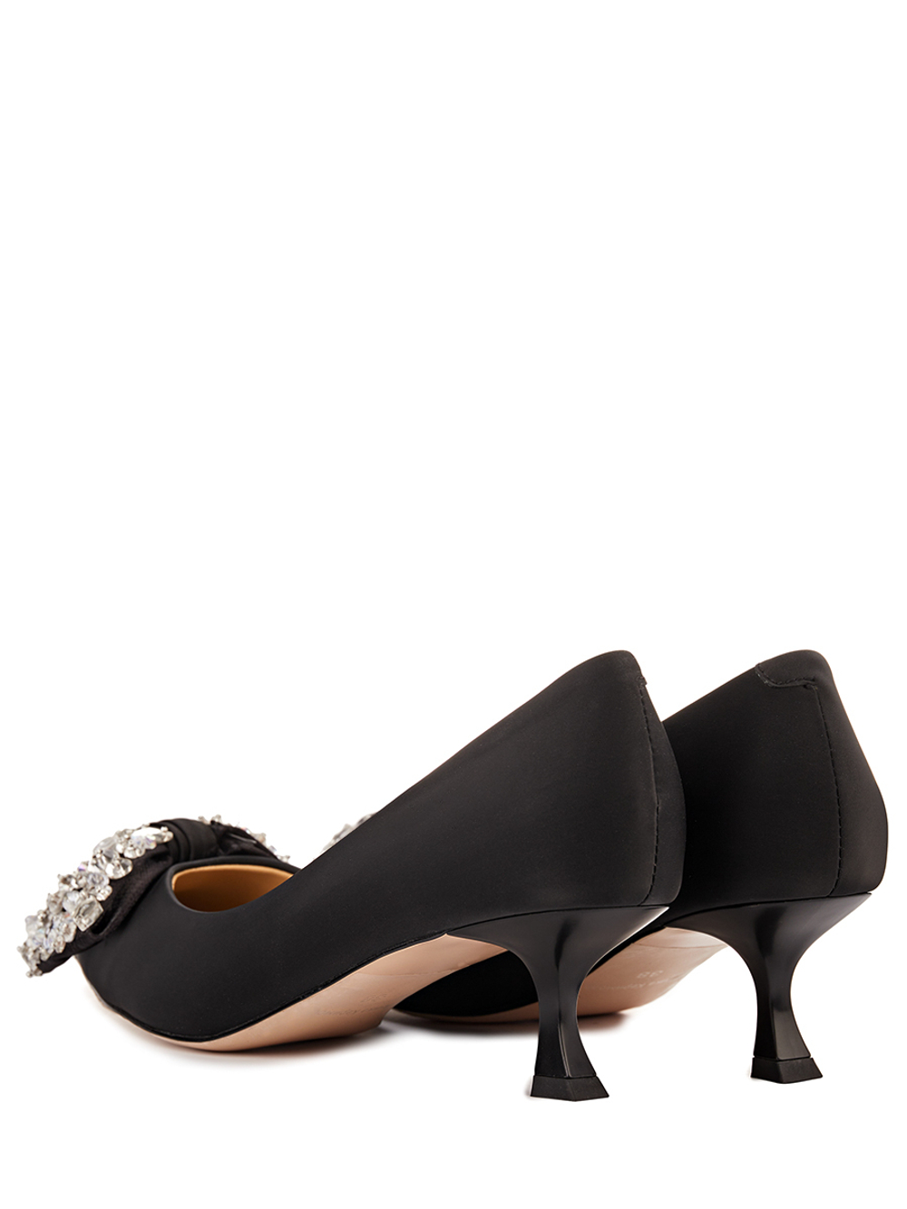 Женские туфли из кожи чёрные с бантом и камнями