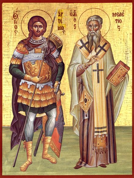 Артемий и Мелетий Антиохские. Икона на липовой доске.