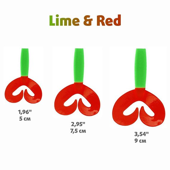 Твистер Credo Double Tail 2,95&#39;/7,5 см Lime &amp; Red 7шт. (HS-12-021) Helios