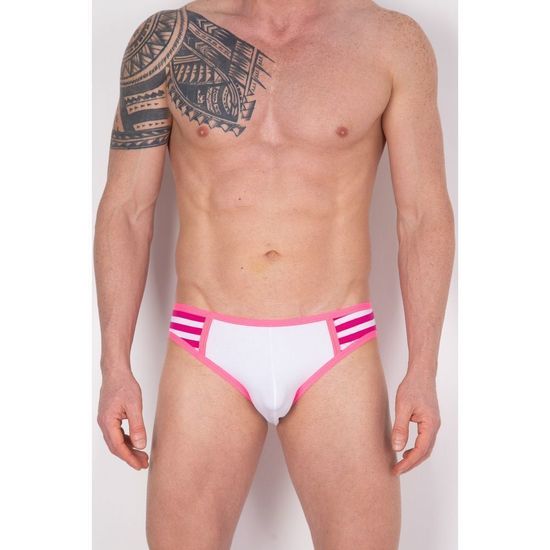 Мужские трусы брифы белые в полоску фуксия Cosmos Colors FC40_PW