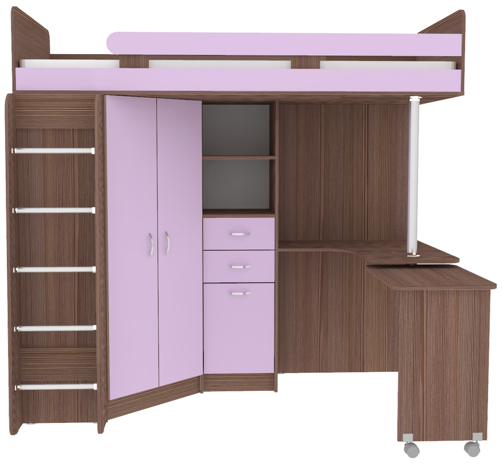 Кровать-чердак КарИВи Юниор 3 с металлической лестницей Бодего Темный Ирис