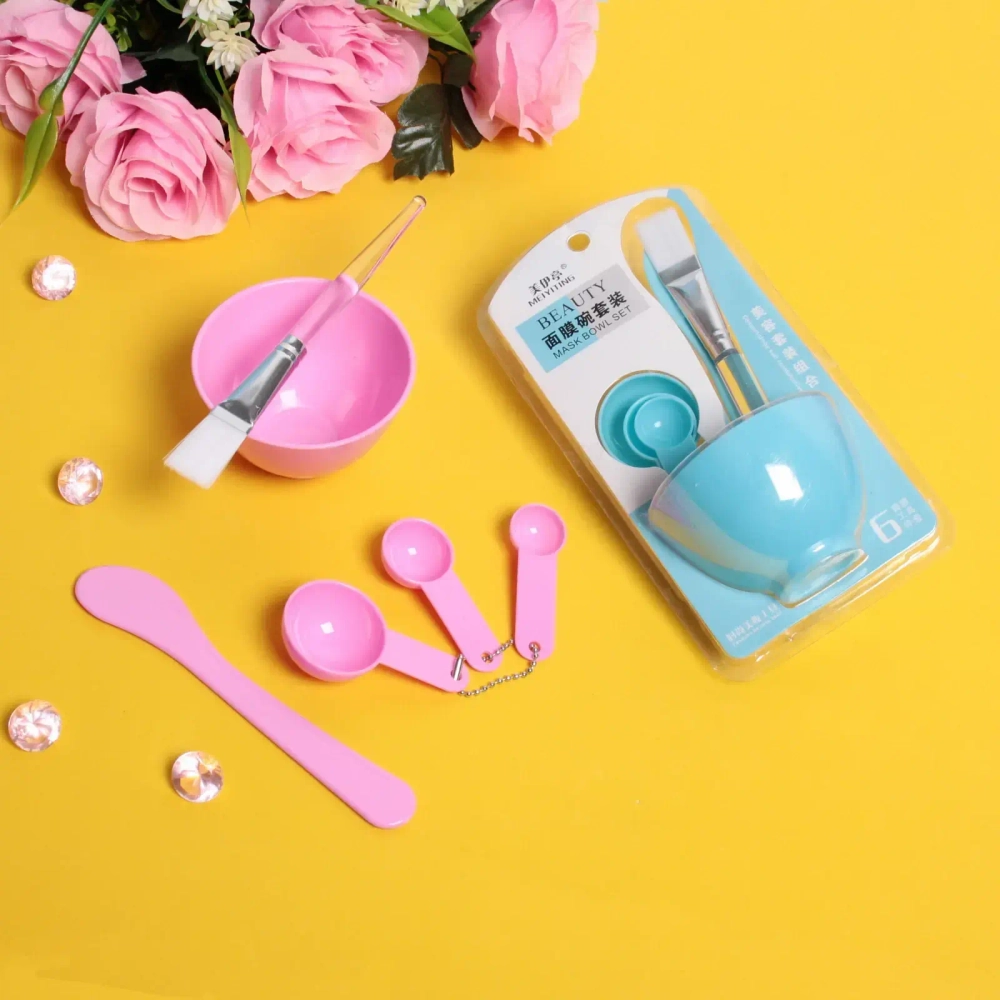 Набор косметический «Beauty Bar», кисточка, лопатка, 3 мерных ложки и чаша, микс три цвета, 17,5*8,5см