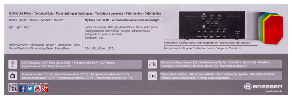 Радио с будильником и термометром Bresser MyTime Sunrise Bluetooth, черное