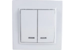 Выключатель STEKKER 2-клавишный с индикатором, 220V, 10А, серия Эрна, белый, PSW10-9002-01 39042