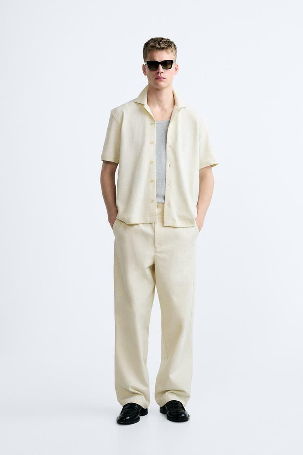 ZARA РУБАШКА ИЗ РЕЛЬЕФНОЙ ТКАНИ, ЭКРЮ