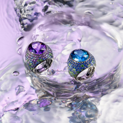 Кольцо с Аметистом, Цветными Сапфирами и Цаворитами, R0040-2/57