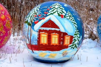 Сфера с росписью Зимняя деревня, 1200мм