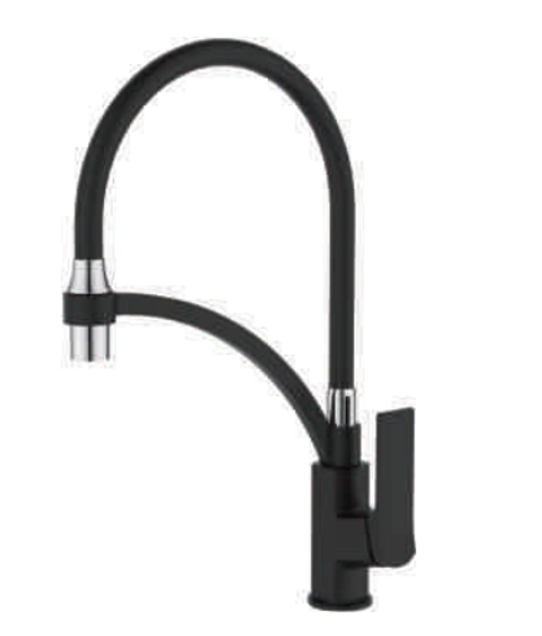 СМЕСИТЕЛЬ ДЛЯ КУХНИ С ГИБКИМ СИЛИКОНОВЫМ ИЗЛИВОМ CASELA 54075B-2 ЛАТУНЬ ЧЕРНЫЙ ХРОМ