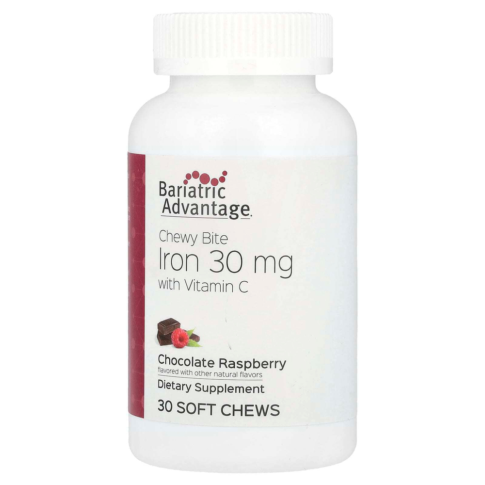 Bariatric Advantage, Chewy Bite Iron с витамином C, шоколадная малина, 30 жевательных таблеток