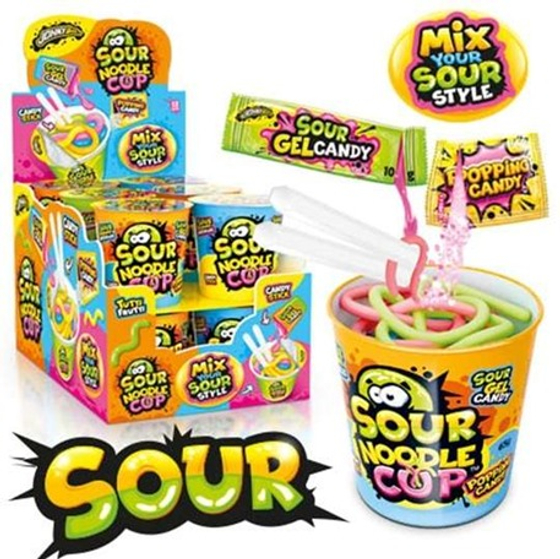 Мармелад+декстрозное драже+гель+шипучка SOUR Candy Noodle Cup 12шт*65гр  Johny Beee