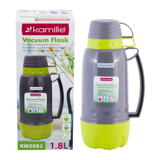 Термос 1,8 л. со стеклянной колбой Kamille KM 2081 пластиковый корпус