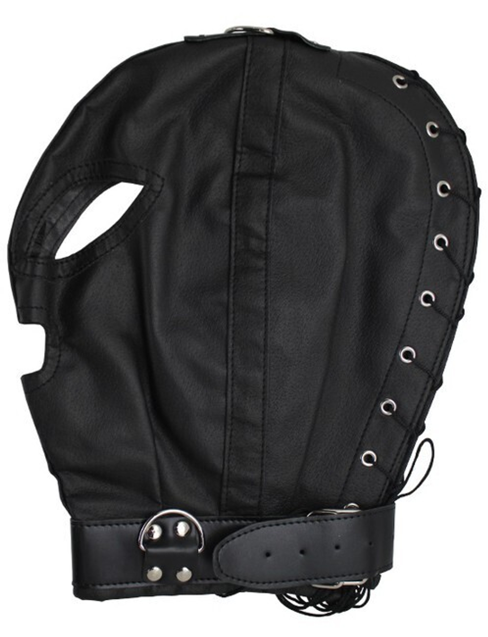 Шлем подчинения со шнуровкой, на ошейнике (Цвет: черный)