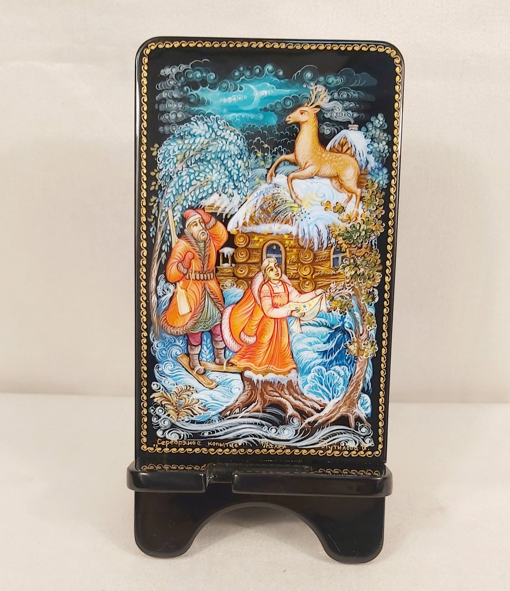 Сувенирная подставка для телефона с росписью Палех "Серебряное копытце"