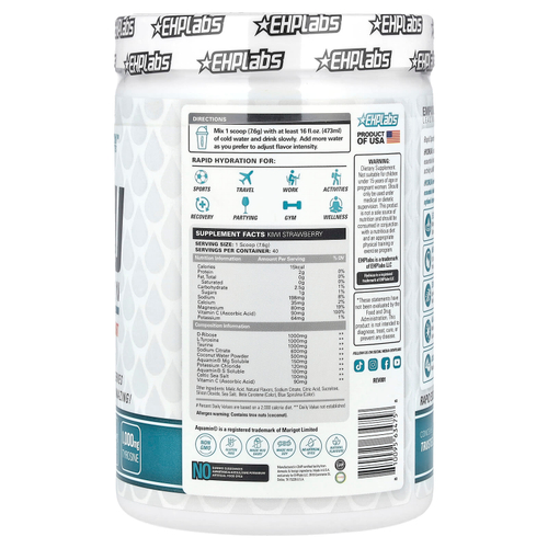 EHPlabs, Hydreau Sports Hydration, киви и клубника, 304 г (10,7 унции)