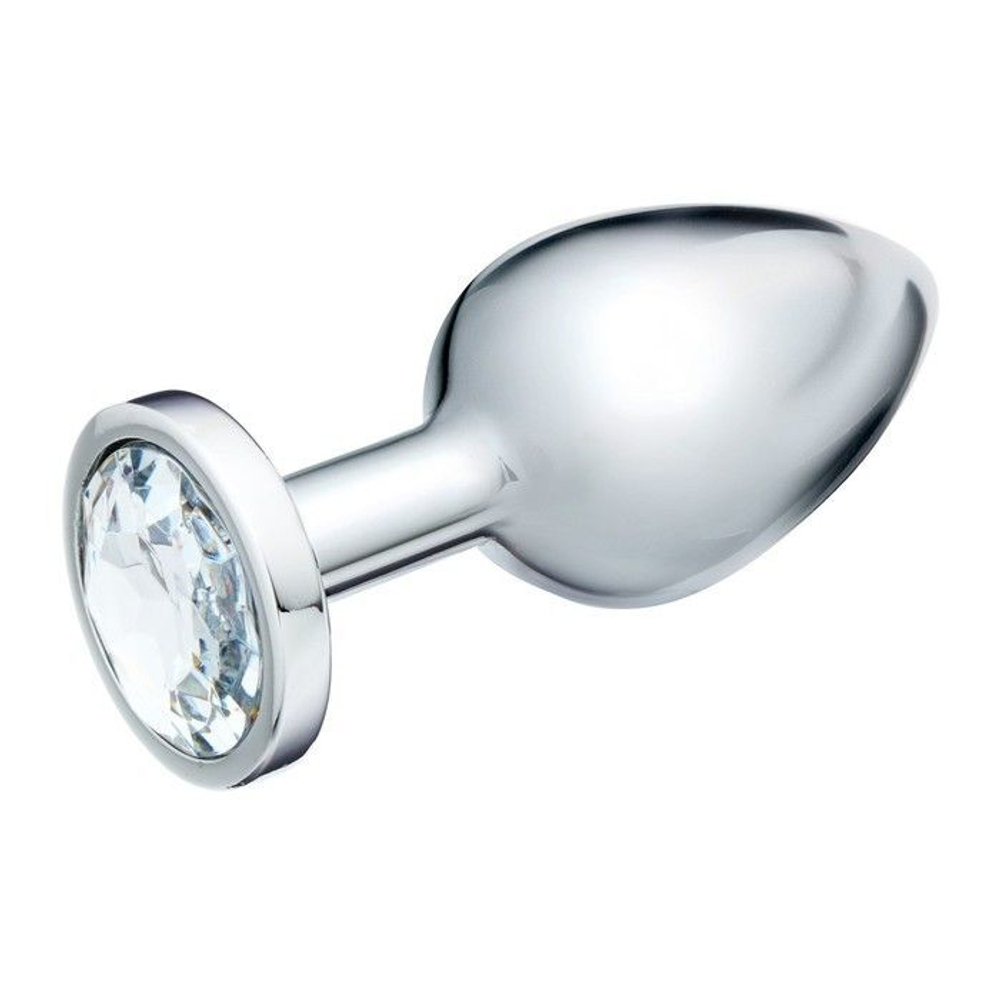 Серебристая коническая анальная пробка с прозрачным кристаллом - 8 см. (Цвет: прозрачный)