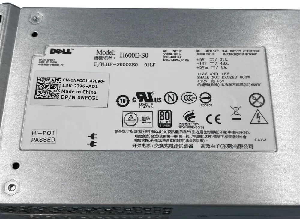 Блок питания Dell H600E-S0 600W 100-240V НР-S6002Е0 0NFСG1 GV5NH 06N7YJ