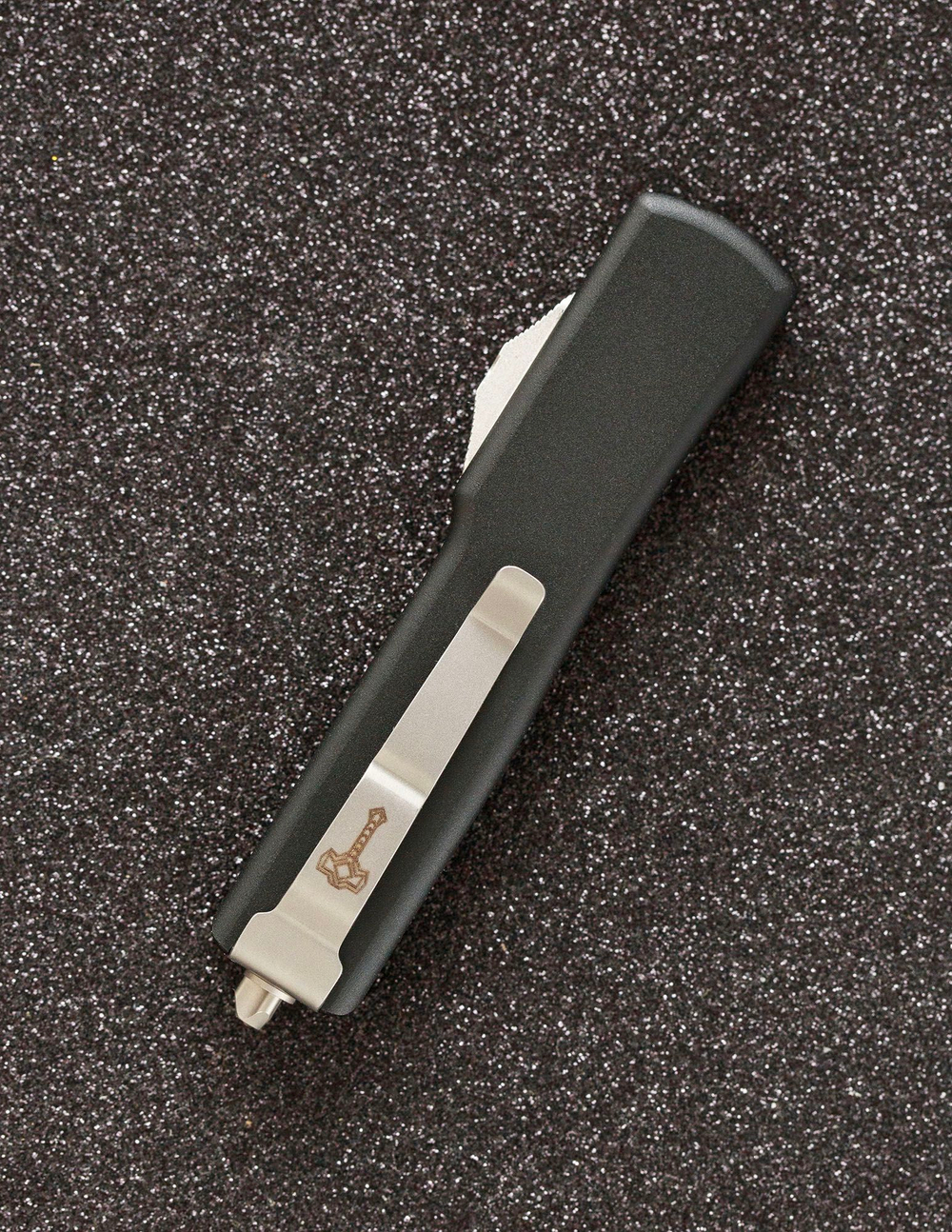 Автоматический складной нож SteelBro UTX-70 T/E Tanto Stonewash 149-10 (черный) фронталка/выкидуха