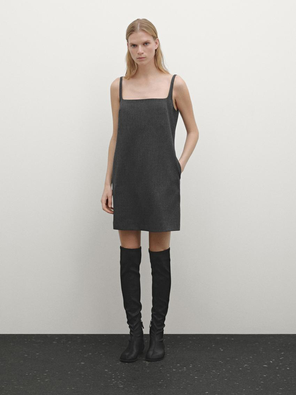 Massimo Dutti Мини-платье на бретелях, серый