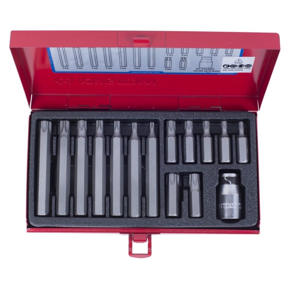 KING TONY (1015PQ) Набор вставок (бит) 10 мм, TORX, Т20-Т55, 15 предметов