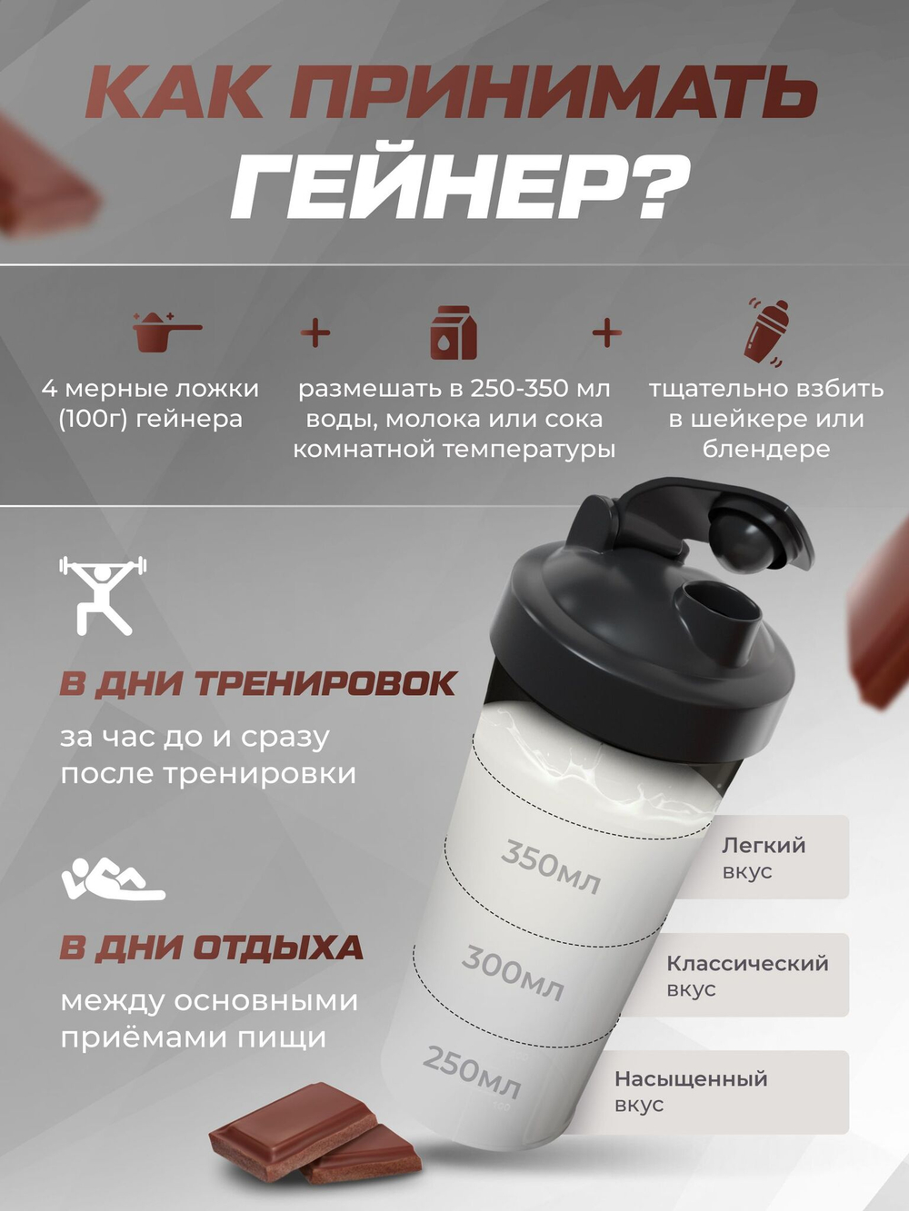 Гейнер высокобелковый / шоколад / 1500 гр 15 порций