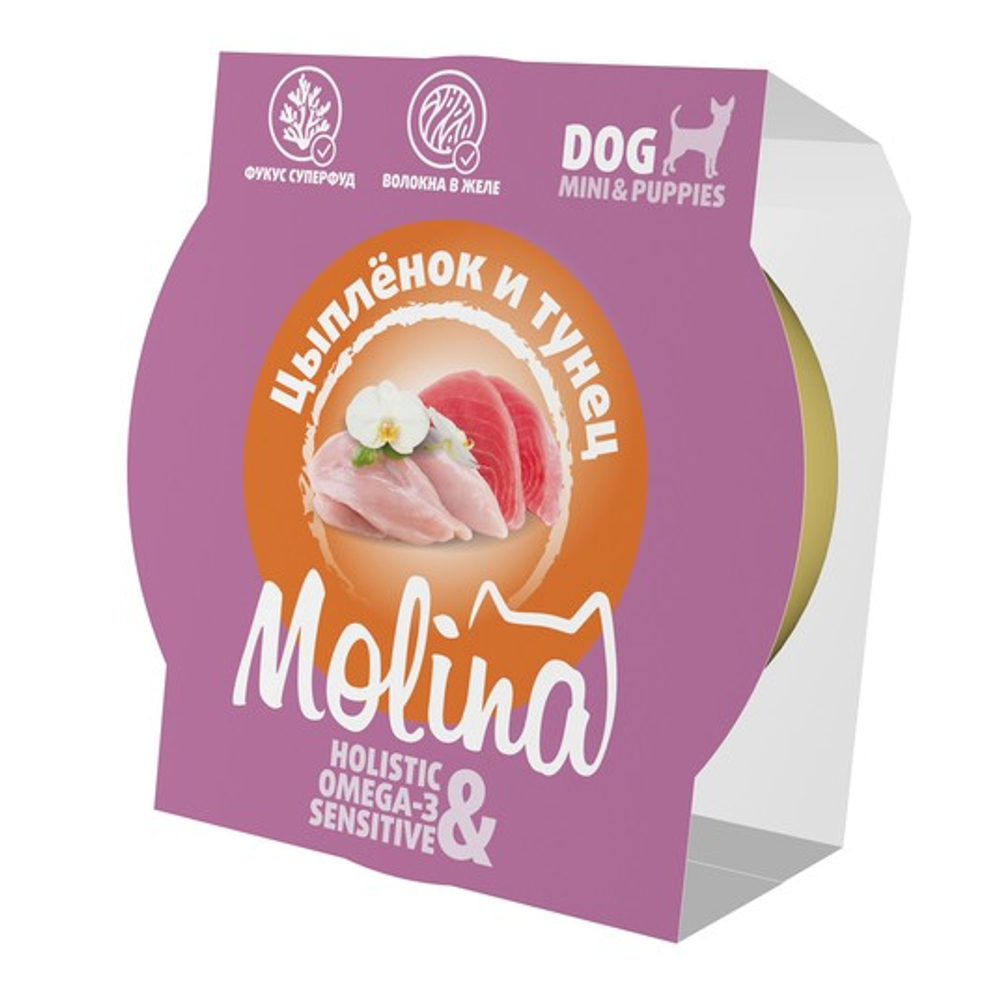 Ламистер для взрослых собак мини-пород Molina цыпленок и тунец в желе, 75 г 12 шт