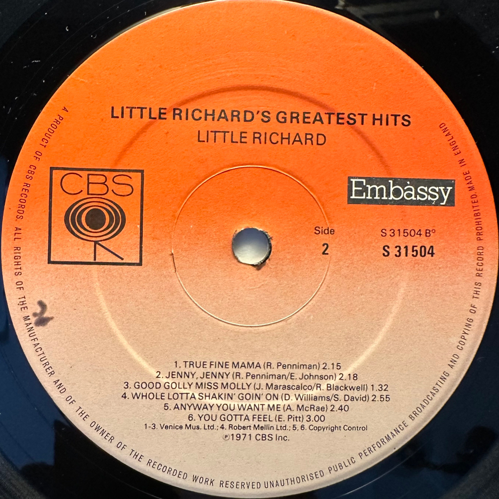 Little Richard ‎– Little Richard's Greatest Hits Recorded Live (Англия 1977г.)