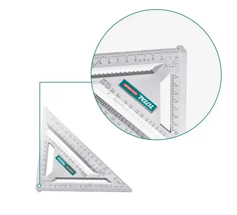 Угольник строительный. TOTAL Линейка угольник 180мм х 250мм, Пластик.