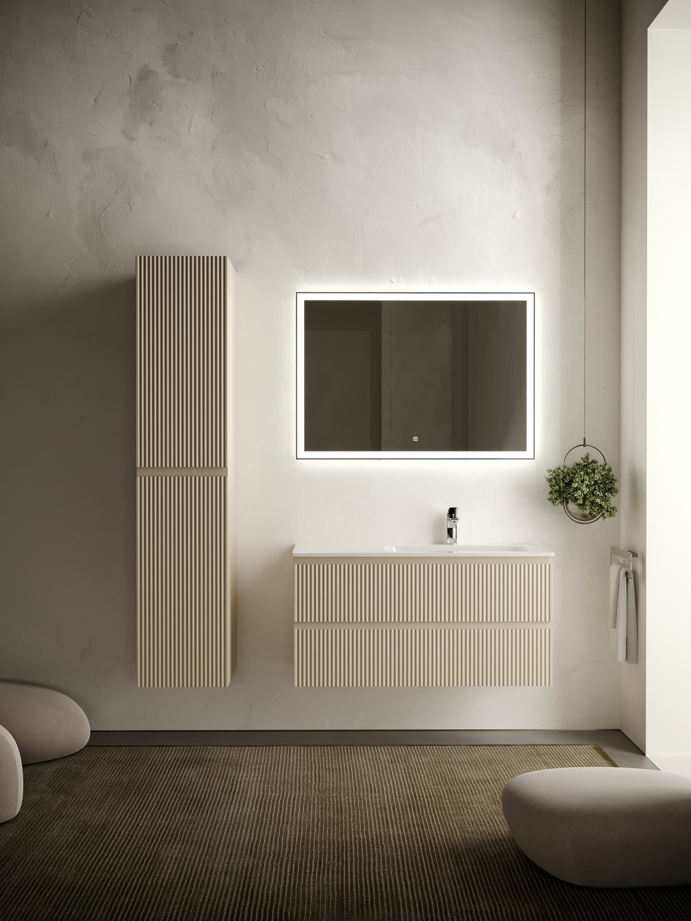 Тумба с раковиной Sancos Snob R 100 см SNR100RCE правая, beige soft