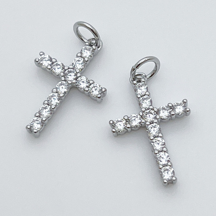Подвеска Крест, цвет серебро (родий), фианиты, размер 18*12 мм, цена за 1 шт