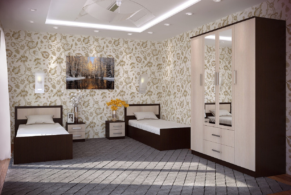 Кровать 90х200 с проложками ДСП Фиеста LIGHT, венге / лоредо