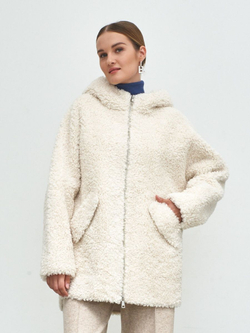Шуба женская из шерсти мериноса чебурашка тедди, белая, SilverFox