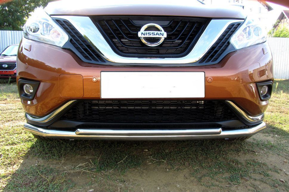 Защита переднего бампера (нержавейка) Nissan Murano (2014-2023) d57+d42 длинная
