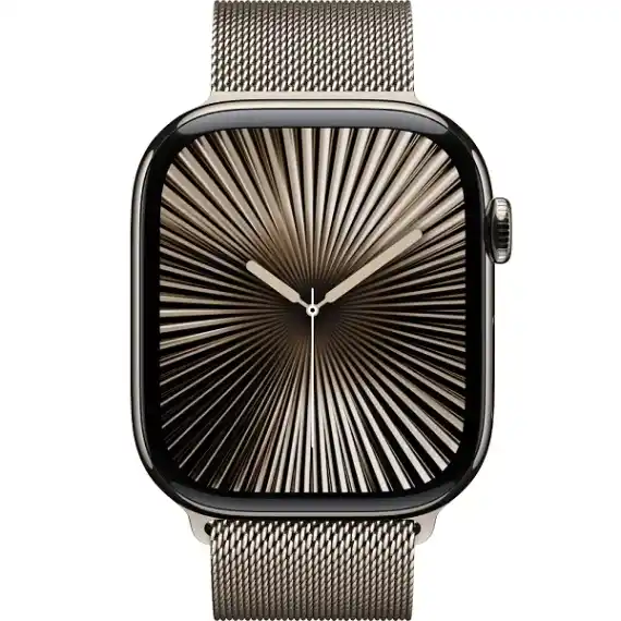 Apple Watch Series 10, 46 мм, корпус из титана цвета «титановый бежевый», спортивный ремешок цвета «миланская петля» бежевый S/M (MC7Q4)