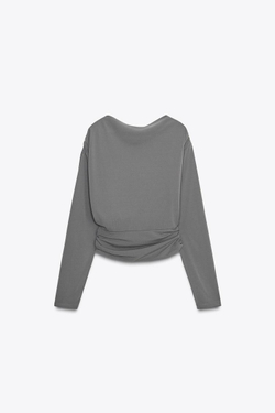 ZARA ТОП СО СБОРКАМИ, ОТКРЫТОЙ СПИНОЙ И УКРАШЕНИЕМ, СЕРЫЙ