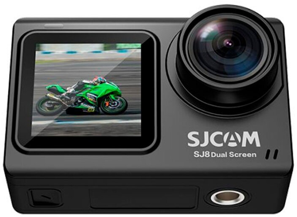 Экшн камера SJCam SJ8 Dual Screen черная с креплением, цифровым стабилизатором, водонепроницаемая 4K Ultra HD на шлем, голову, грудь, велосипед