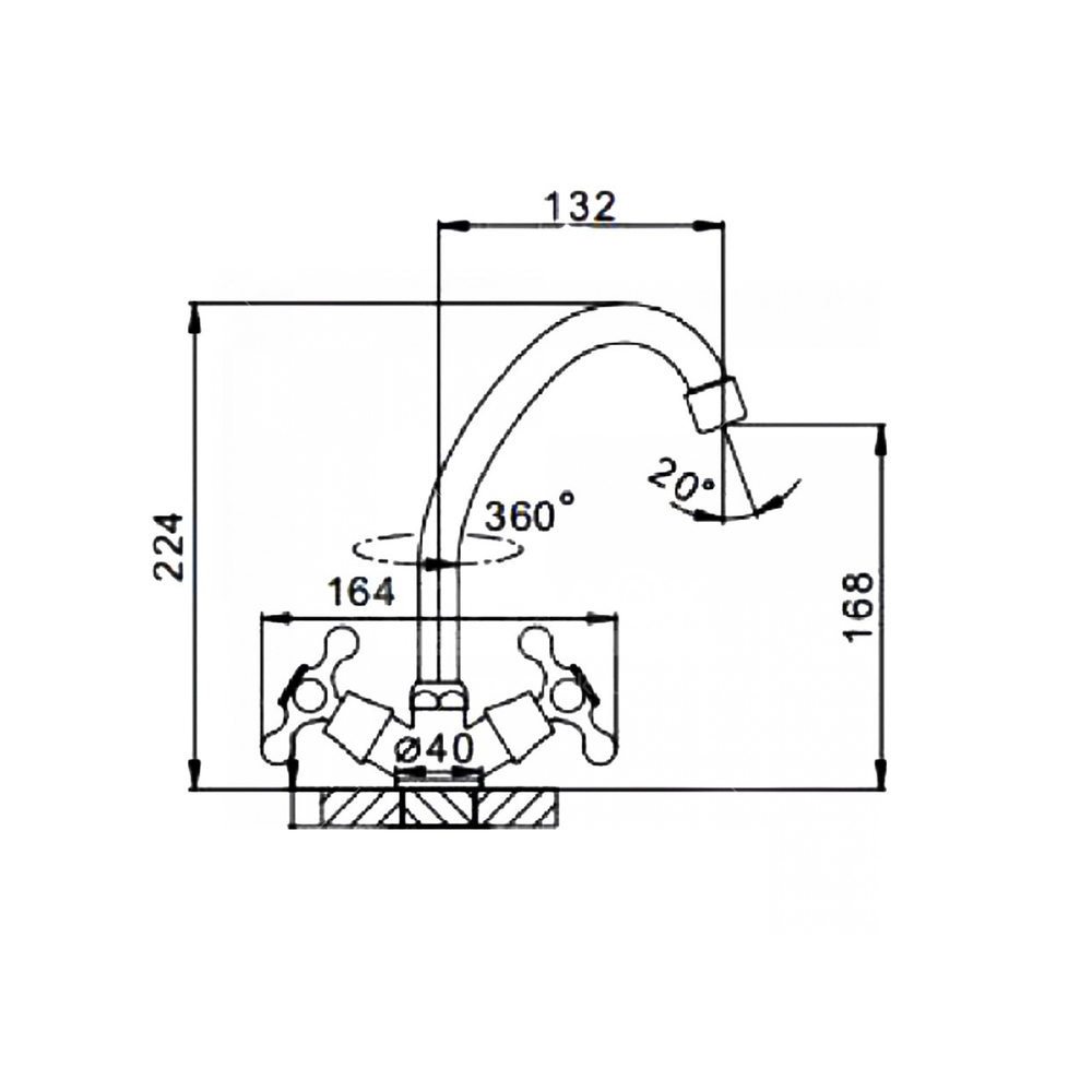 Смеситель для кухни 1/2 кер F4009 FRAP ПЕНТА (выс.пов.излив, п/шпильку, хром, силумин)