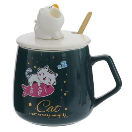 GAEM Кружка с крышкой и ложкой, 390 мл, L12,5 W9,5 H13 см