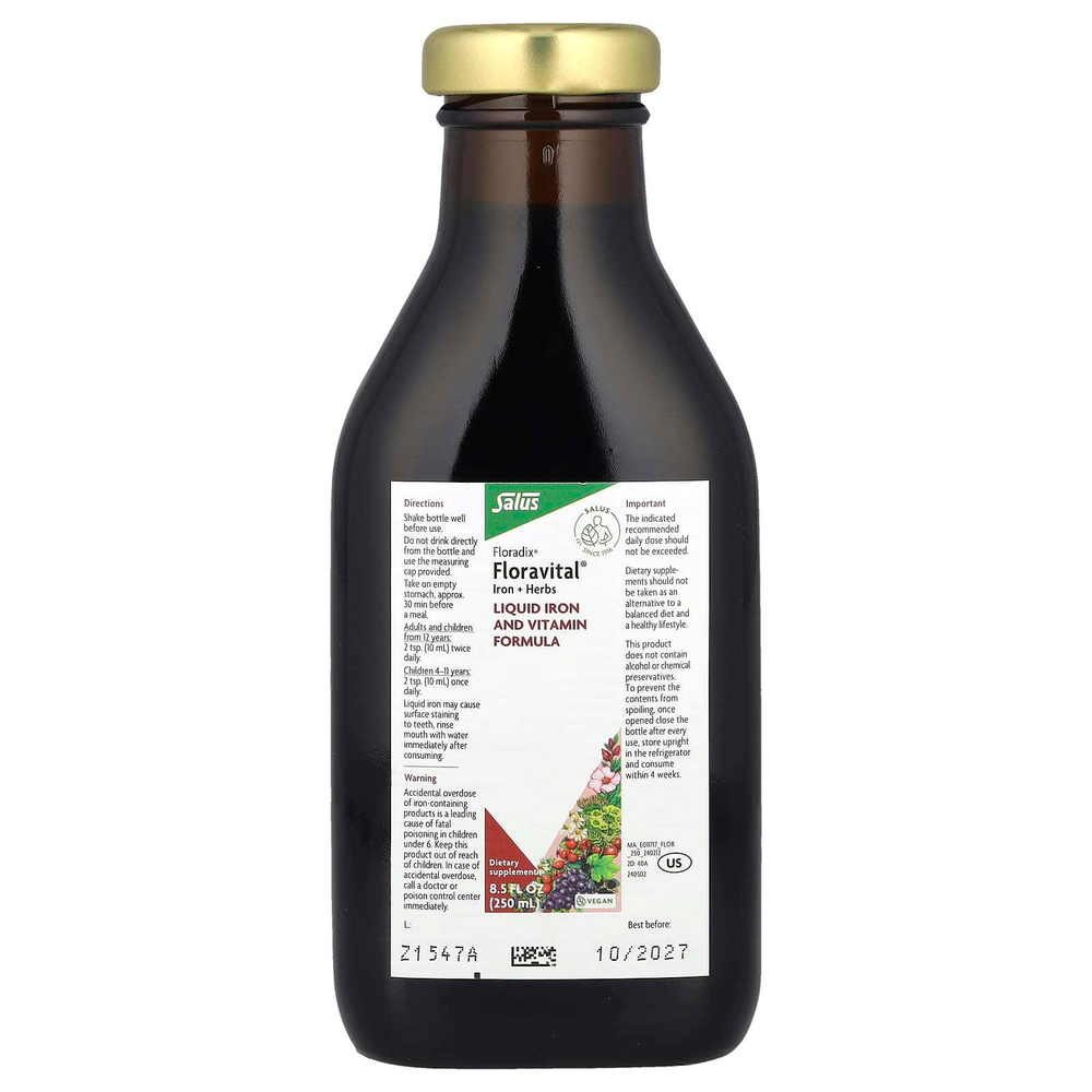 Floradix, Floravital® Iron + Herbs, 250 мл (8,5 жидк. Унции)