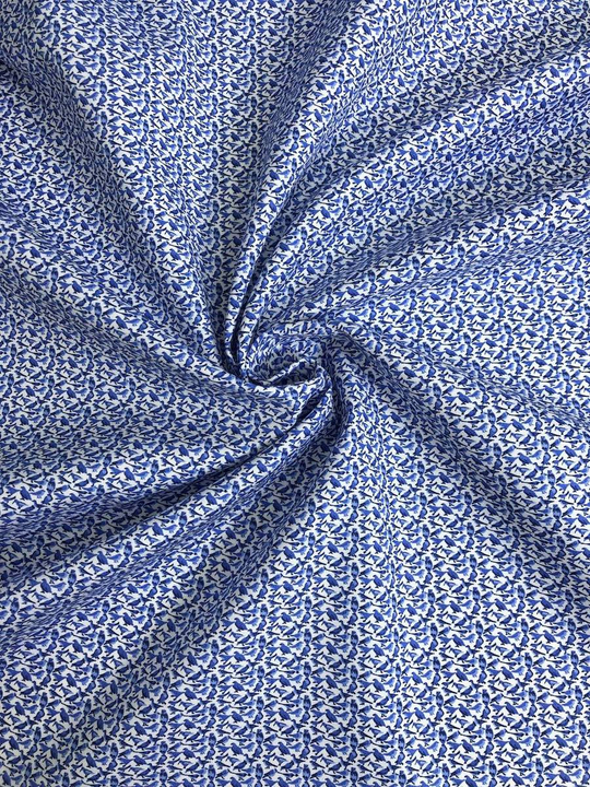 Коттон сорочка принт птицы, синий/белый NB#48