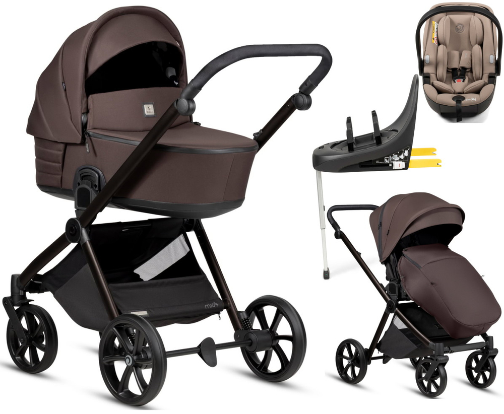 Детская коляска Tutis Mio 3 Plus Essential New 4 в 1 с автокреслом Beno Beige и базой 1622024 Coffee Brown